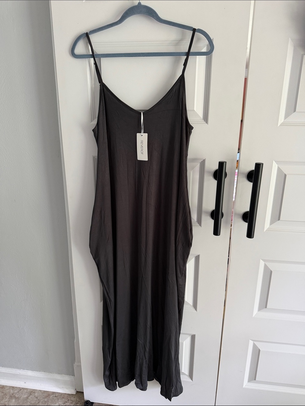 Reverof Flowing charcoal gray Black Slip Dress size large